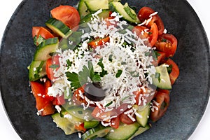 Traditional Bulgarian shopska salad with tomato,cucumber and bulgarian sirene cheese