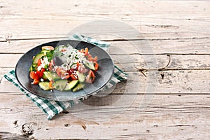 Traditional Bulgarian shopska salad with tomato,cucumber and bulgarian sirene cheese