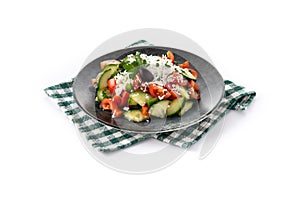 Traditional Bulgarian shopska salad with tomato,cucumber and bulgarian sirene cheese