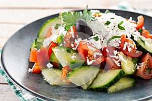 Traditional Bulgarian shopska salad with tomato,cucumber and bulgarian sirene cheese