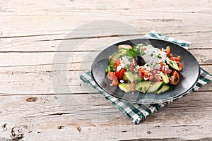 Traditional Bulgarian shopska salad with tomato,cucumber and bulgarian sirene cheese