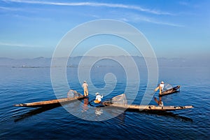 Traditional Burmese fisherman at Inle lake, Myanmar