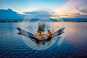 Traditional Burmese Fishermen at Inle lake