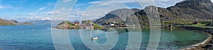 Traditional cabins of fishmen in the sea bay, Finnmark, Norway