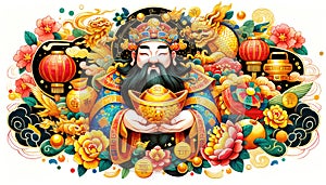 Traditional Caishen Illustration for Lunar New Year Prosperity