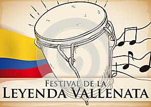 Traditional Caja Vallenata Drum to Perform in Vallenato Legend Festival, Vector Illustration