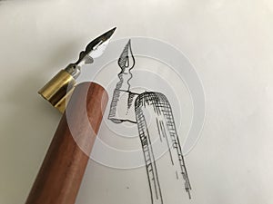 Traditional Calligraphy Oblique Pen Drawing Sketch