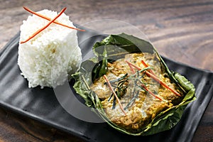 Traditional Cambodian khmer fish amok curry photo
