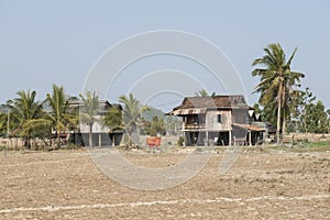 Traditional Cambodian wooden houses. Kampot, Cambodia