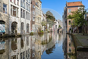 Traditional canal houses made of brick along the old canal (oudegracht) Utrecht