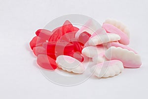 Traditional candy - Red juicy lips with pink white foam teeth