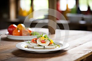 traditional caprese on an old farmhouse kitchen table