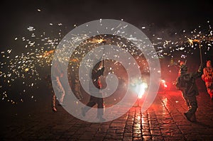 Traditional catalan performance Correfocs (fire runs) or Ball de