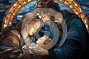 traditional Catholic art representation of the Holy Family.AI generativ photo