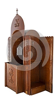 Traditional Catholic Confession Box Isolated on White Background.