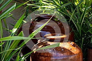 Traditional ceramic clay pots in the garden outdoor, part of UAE heritage