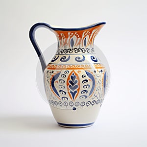 Traditional Ceramic Pitcher With Blue And Orange Design