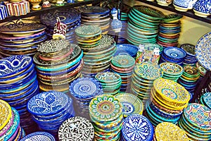 Traditional ceramic pottery Morocco bazaar