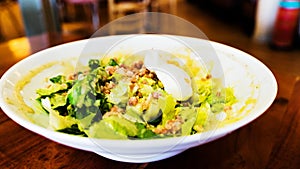 Traditional cesar salad with boiled eggs