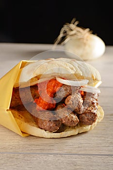 Traditional cevapcici in lepinja bread/Balkan food