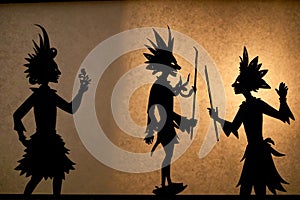 Traditional characters of indonesian shadow puppets show wayang kulit.