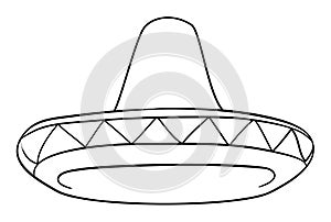 Traditional charro hat or sombrero in outlines for coloring, Vector illustration photo