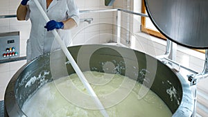 Traditional cheese making in modern technologies. Manual labor in the production of whey, curd, sourdough. The concept of modern