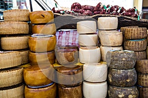 Traditional cheese from Sardinia exposed for sale