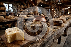 Cheesemaking table with copper pot
