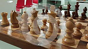 The traditional chess piece on chess board ready for battle.