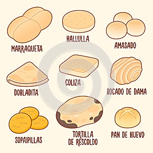 Traditional Chilean bread illustration set