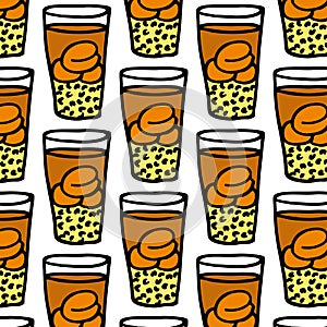 Traditional chilean drink mote con huesillo seamless doodle pattern, vector color illustration photo