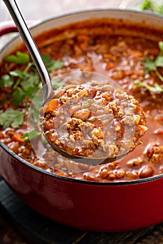 Traditional chili soup with meat and red beans