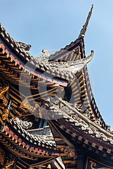 Traditional Chinese architecture details in BaoLunSi temple Chongqing
