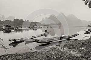 Traditional chinese bamboo rafts photo