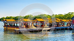 Traditional Chinese boats on Kunming Lake at the Summer Palace - Beijing