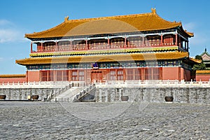 Traditional Chinese Building, Forbidden City in Beijing, clean sunny day