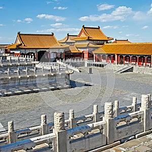 Traditional Chinese Building, Forbidden City in Beijing, clean sunny day