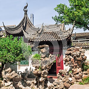 Traditional chinese building and rocks at Yu Gardens, Shanghai, China