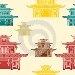 Traditional Chinese Building Vector Illustration Seamless Pattern