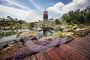 Traditional Chinese City Garden Park close-up photo.