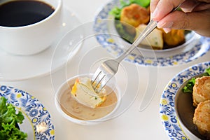 Traditional Chinese dimsum with fork