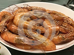 Traditional Chinese Dish of Steam Prawn