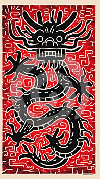 A traditional chinese dragon black with red background