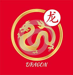 Traditional Chinese Dragon. Chinese new year and all festivals. Golden dragon on a red background. Translate Chinese