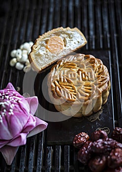 Traditional chinese festive mooncake pastry dessert