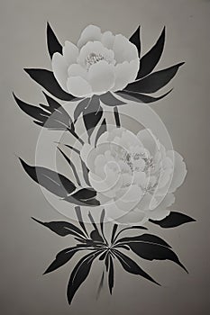 ?traditional chinese ink and wash painting featuring a graceful peony flower emulate photo