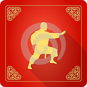 Traditional Chinese Kung Fu Master Icon, Flat Design