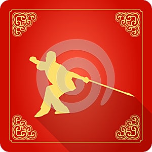 Traditional Chinese Kung Fu Master Icon, Flat Design