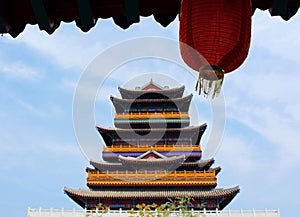 Traditional Chinese Lantern and 1000-Fortune Tower